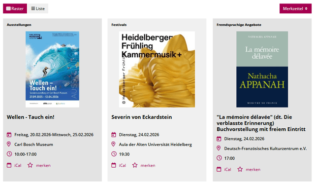 Screenshot Veranstaltungskalender